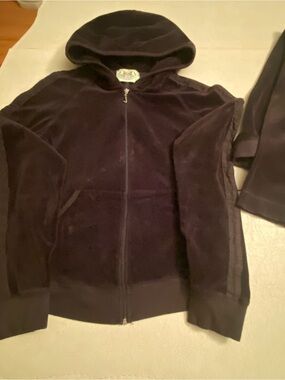 Vintage Juicy Couture black velour track suit. Jacket size L, pants size S